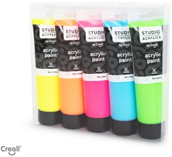 Creall Acrylfarbe Set Fluor - 5x120ml Malen Basteln Künstlerbedarf