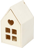 Creativ Company Holzhaus Dekoration mit Schublade und LED Option 6,8x6,8x10,8 cm
