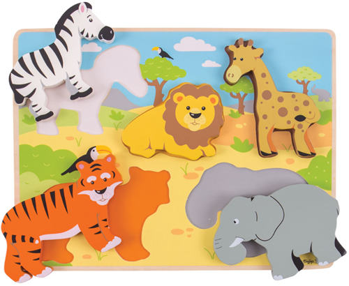 BigJigs Holzpuzzle Safari - Lernspielzeug 5 Teile-2