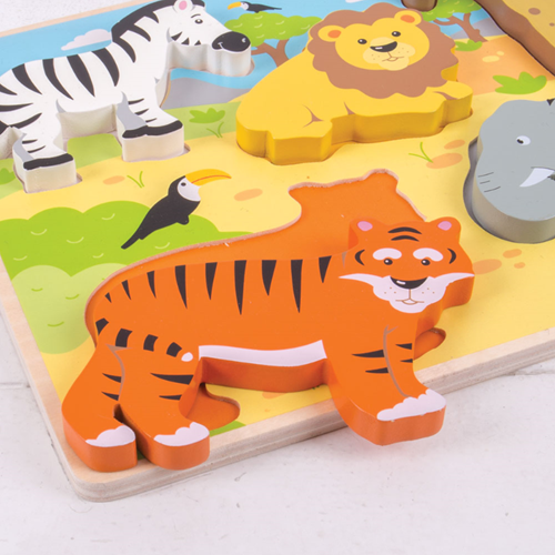 BigJigs Holzpuzzle Safari - Lernspielzeug 5 Teile-3