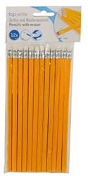 Bleistift Graphit HB mit Radiergummi - 12 Stück - schwarzer Schreibbleistift
