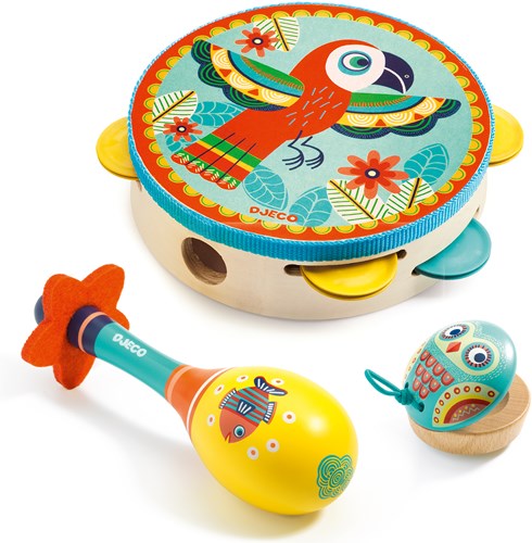 Djeco Musikset Tamburin Maracas Kastagnette FSC Holz Kinder