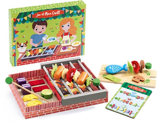 Djeco Küchenspielzeug Joe & Max Grill - Holz BBQ Set für Kinder