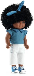 Djeco Puppe Janet - realistische Stehpuppe mit Schlafaugen und krausem Haar