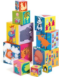 Djeco Holzbausteine Stapelblöcke Funny blocks FSC Karton
