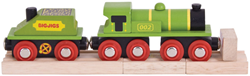 BigJigs Holz Eisenbahn Big Green Engine mit Kohlenwagen - Spielzeugzug
