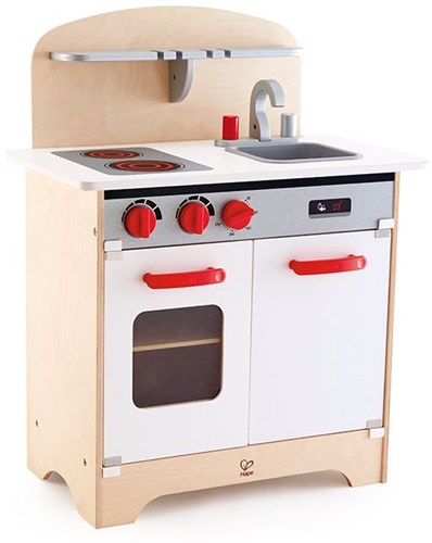 Hape Spielküche - weiße Holzküche für Kinder mit Ofen und Kühlschrank-2