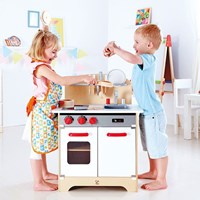 Hape Spielküche - weiße Holzküche für Kinder mit Ofen und Kühlschrank