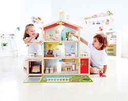 Hape Puppen-Villa von Hape| Preisgekröntes Puppenhaus mit 10 Zimmern, Puppen-Villa aus Holz mit Zubehör ab drei Jahren