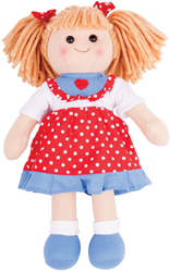 BigJigs Puppe Emily - Stoffpuppe mit rotem Tupfenkleid - Medium