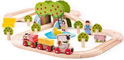 BigJigs Holz Bauernhof Eisenbahnset - 44-teiliges Spielzeug