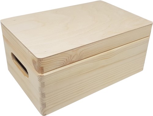Playwood Aufbewahrungsbox aus Kiefernholz mit Klappdeckel für Bastelmaterial 30x20x13,5 cm