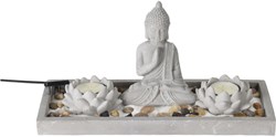 Home & Styling Buddha Zen Garten Dekoration Set Beton Grau 29,5x12x7cm