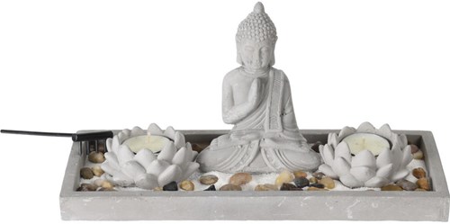 Home & Styling Buddha Zen Garten Dekoration Set Beton Grau 29,5x12x7cm