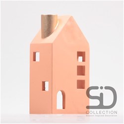 Season Inspired Decoration Kerzenhalter Haus Keramik Beige-Rot 24cm Dekoration