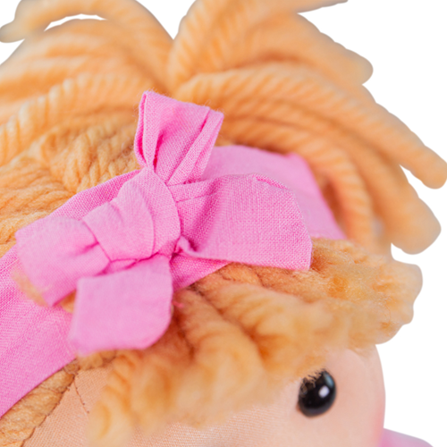 BigJigs Puppe Kelly - Stoffpuppe mit rosa Erdbeerkleid und blonden Haaren-3