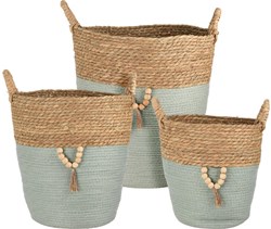 Home & Styling Aufbewahrungskörbe Set aus Stroh rund 3-teilig grün Perlen
