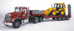 Bruder Baufahrzeug Mack Granite Tieflader mit JCB Schaufel Spielzeug