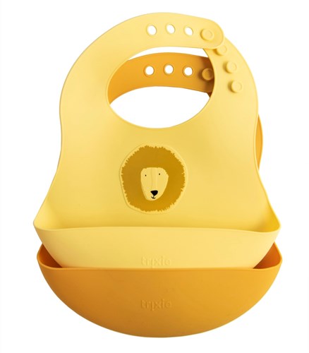 Trixie Silikon Lätzchen 2er-Pack Mr. Lion - Baby Lätzchen mit Auffangtasche