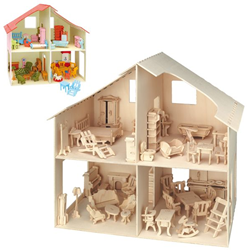 Pebaro Puppenhaus Holz-Bausatz mit Möbeln und Zubehör