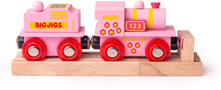 BigJigs Holzspielzeug 123 Lokomotive mit Waggon - rosa - Spielzeugzug