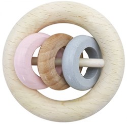 Hess Holz Rassel Baby rosa natur mit 3 Ringen nachhaltig