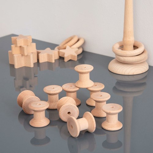 TickiT Holz Bastelspulen - Set aus 10 natürlichen Holzspulen-2