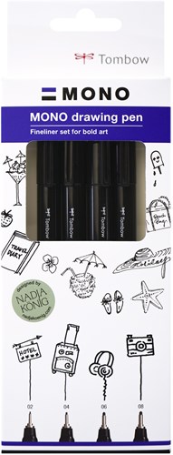 Tombow Fineliner Set schwarz – Bold – 4 Stück – Kreative Zeichenstifte