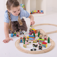 BigJigs Holz Eisenbahn Zubehör - Erweiterungsset mit Figuren & Gebäuden-3