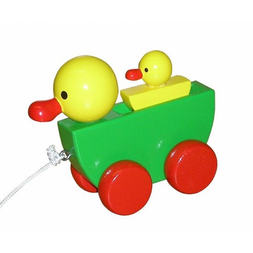 Miva Nachziehfigur Ente mit Küken - buntes Holzspielzeug