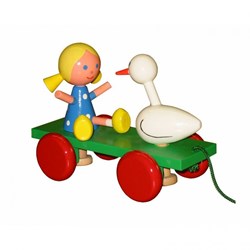 Miva Holz Nachziehfigur Mädchen mit Gans buntes Spielzeug