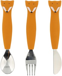 Trixie Silikon Kindergeschirr Essset 3-teilig Mr. Fox - buntes und sicheres Besteck