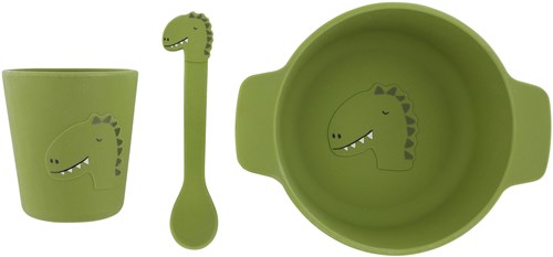 Trixie Silikon Baby Essset - Mr. Dino - Grünes Kindergeschirr Set