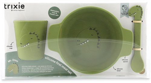 Trixie Silikon Baby Essset - Mr. Dino - Grünes Kindergeschirr Set-2