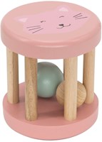 Trixie Holz Babyrassel rosa - Silikonringe Mrs. Cat sensorisches Spielzeug