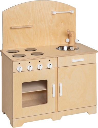 Van Dijk Toys Holzspielzeug Kche / Spielkche fr Kleinkinder - Natur mit Wei (Kinderbetreuungsqualitt)-2