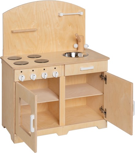 Van Dijk Toys Holzspielzeug Kche / Spielkche fr Kleinkinder - Natur mit Wei (Kinderbetreuungsqualitt)-3