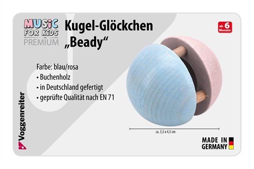 Voggenreiter VOG - Holzkugel mit Glöckchen „Beady“ pastell-2